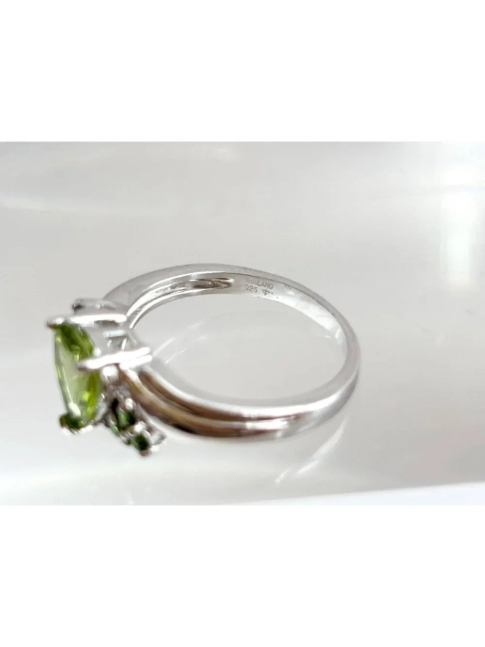 Thai Made Pear Cut Multi Stone Peridot Sterling Silver 925 Vintage Ring sz 7.75